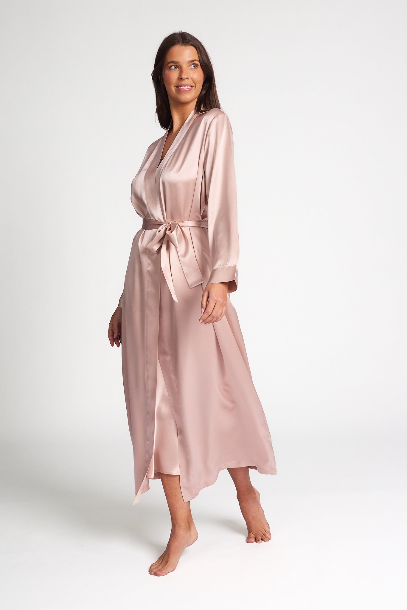 Love & Lustre Silk Long Robe - Dusk Pink - La Donna