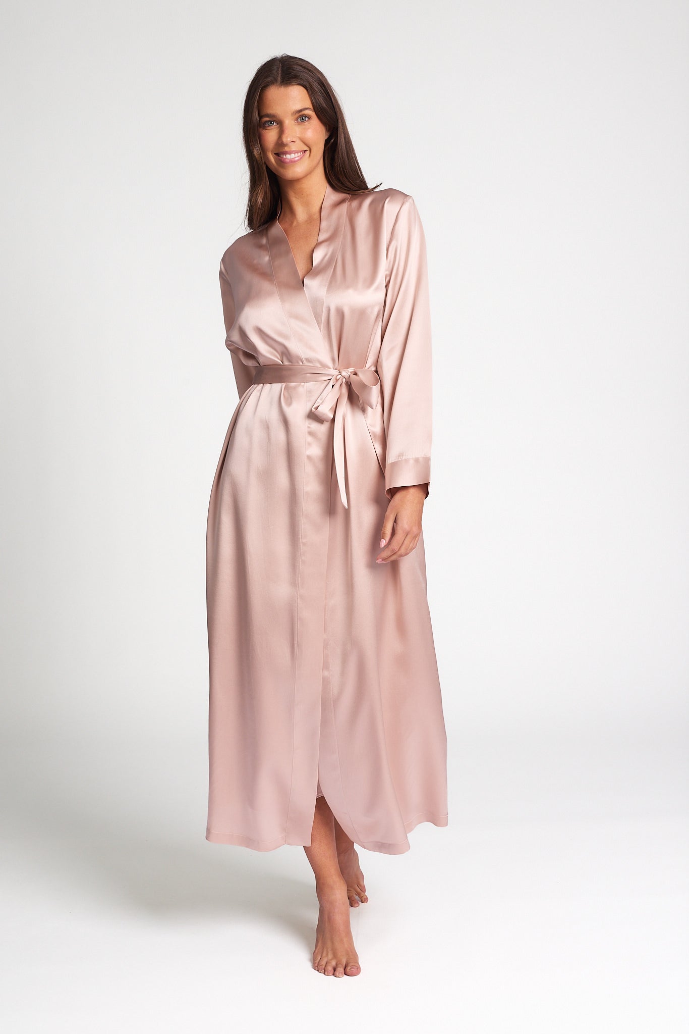 Love & Lustre Silk Long Robe - Dusk Pink - La Donna