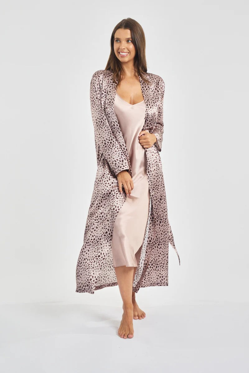 Love & Lustre Silk Long Robe - Leopard - La Donna