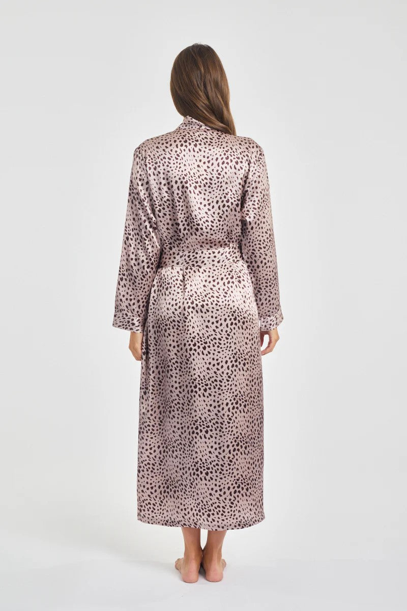 Love & Lustre Silk Long Robe - Leopard - La Donna