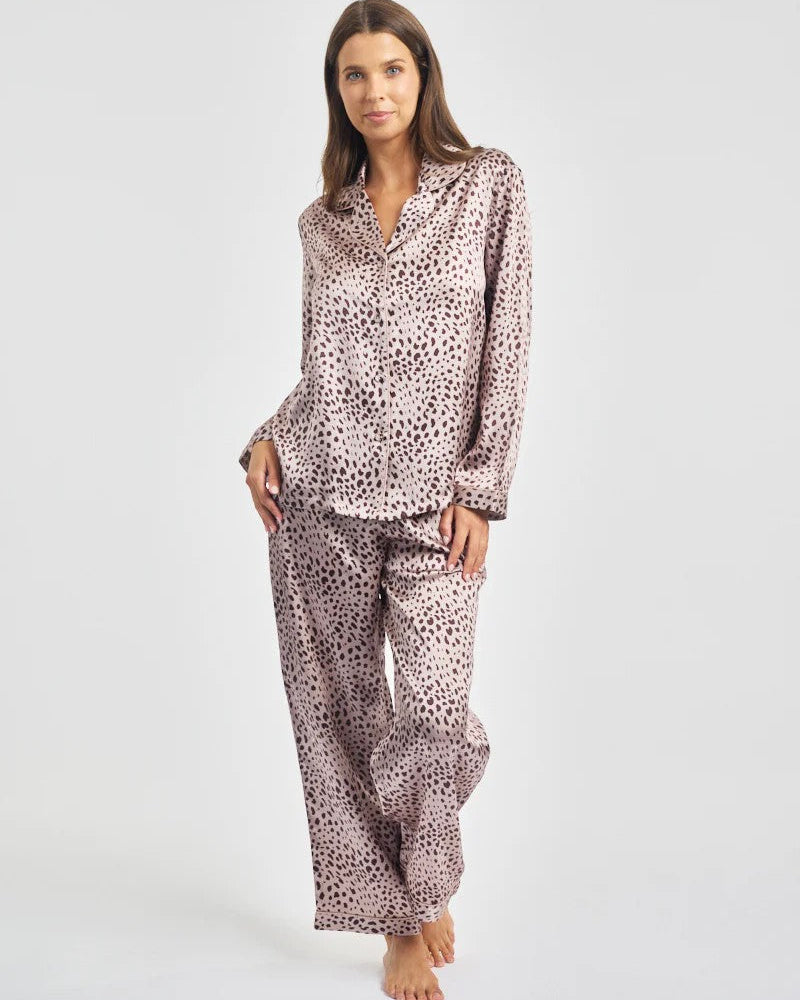 Love & Lustre Silk Piped PJ Set - Leopard - La Donna