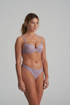 Thong in soft sand colour with little flower at back and shimmer to the fabric and matching bra