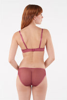 Embroidery bikini brief with embroidered lace panels at front.