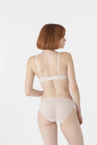 Ivory embroidery bikini brief with embroidered lace panels at front