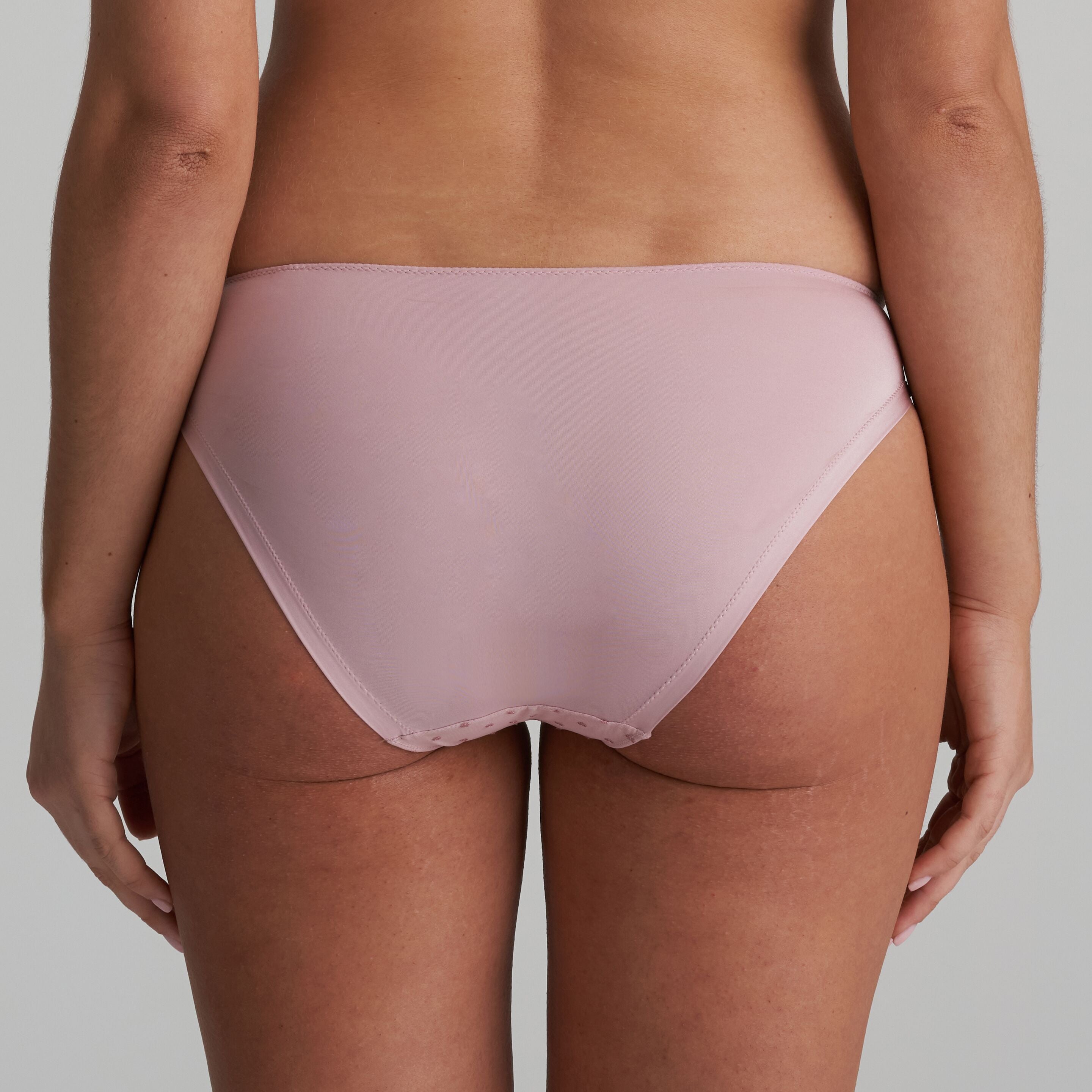 Rio briefs in vintage pink combine adorable dotted tulle with elegant floral embroidery with plain back