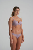 Briefs in a soft sand colour that are decorated with a floral embroidery with matching bra