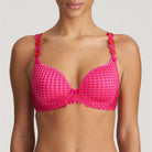 Preformed padded bra with heart-shaped cups in electric pink. The straps can be worn over the shoulders or around the neck and the straight back with silicone band provides extra support.