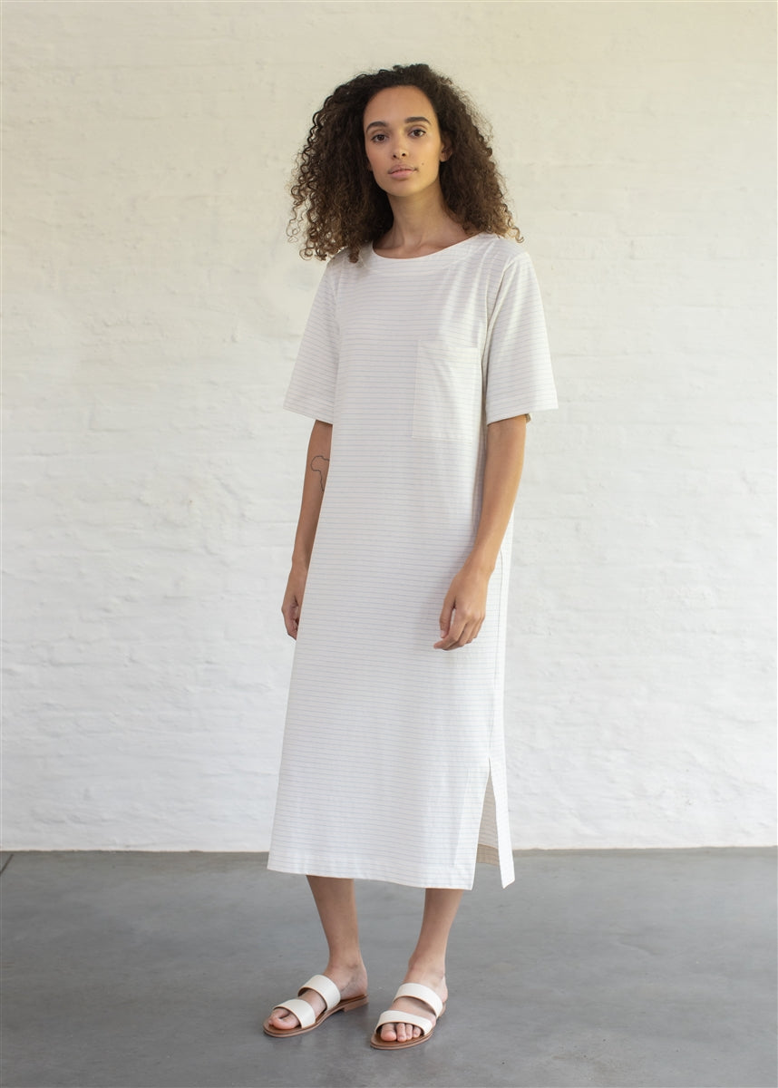 Long striped jersey cotton t-shirt nightdress in blue dream and milk stripes