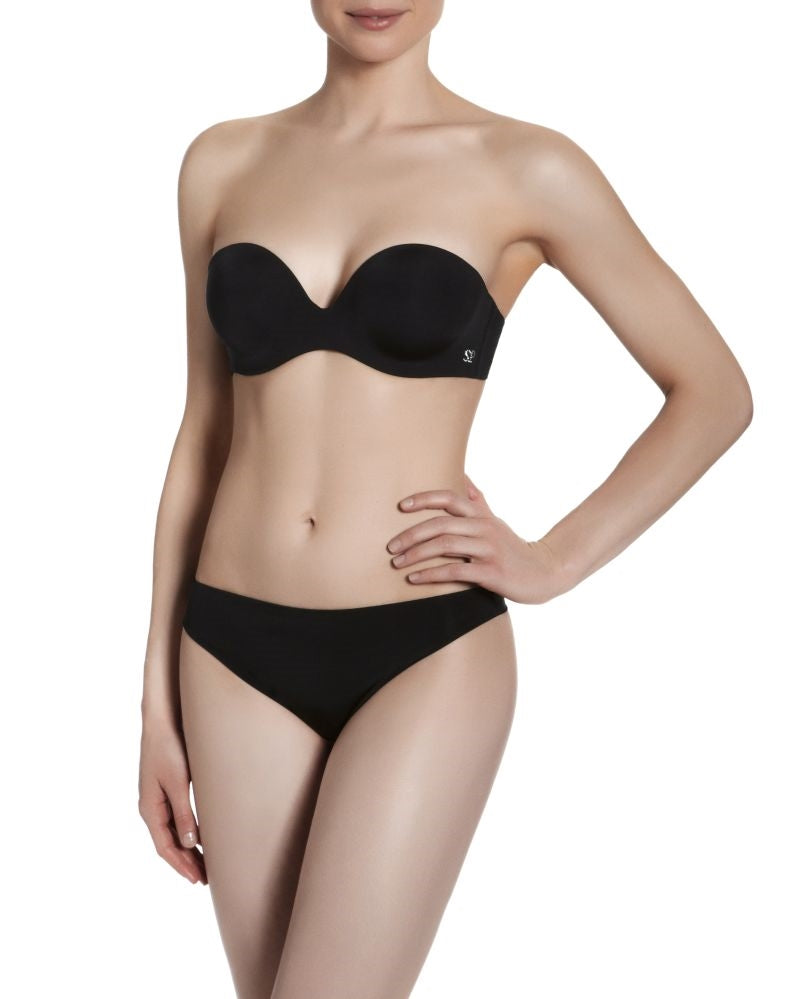Black Strapless Bra with plunging neckline and smooth cups