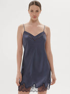 Simone Perele Nocturne Silk Chemise - Cinder Blue - La Donna