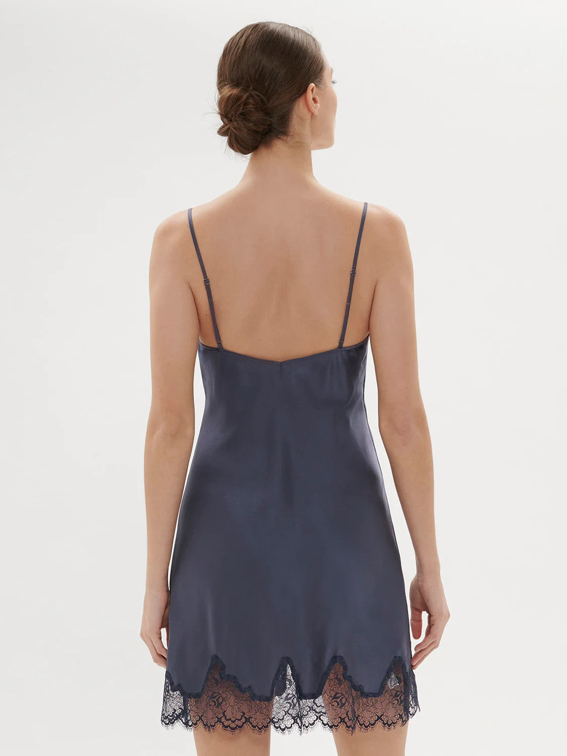 Simone Perele Nocturne Silk Chemise - Cinder Blue - La Donna
