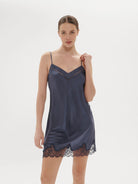 Simone Perele Nocturne Silk Chemise - Cinder Blue - La Donna
