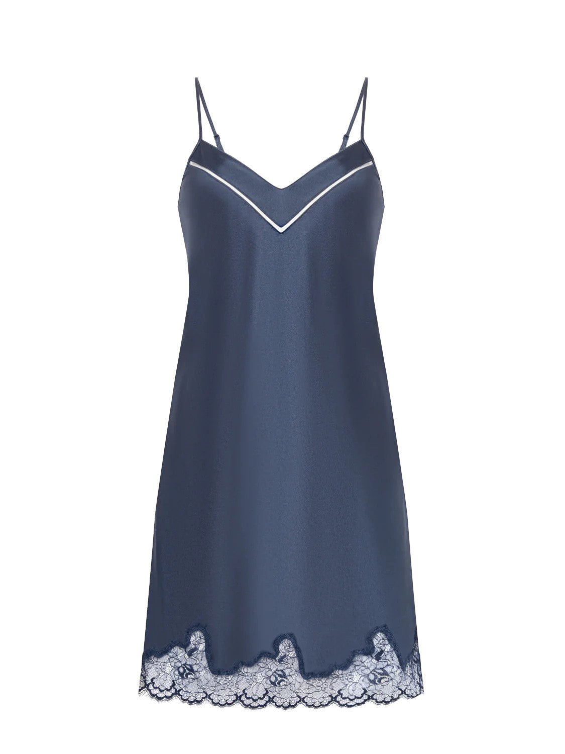 Simone Perele Nocturne Silk Chemise - Cinder Blue - La Donna