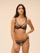 Simone Perele Romance Full Cup Plunge Bra - Black Tattoo - La Donna