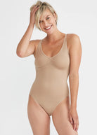 Yummie Bella Convertible V-Neck Shapewear Bodysuit - Almond - La Donna